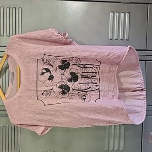 Arianna by Howard's Purple Knit and Linen Framed Pansy Flowers Top Size X-Large